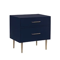 Blue 2-Drawer Nightstand with Gold Hardware