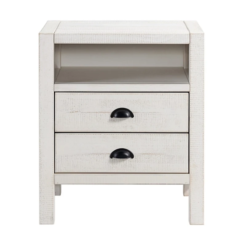 White Wood Open Shelf Nightstand