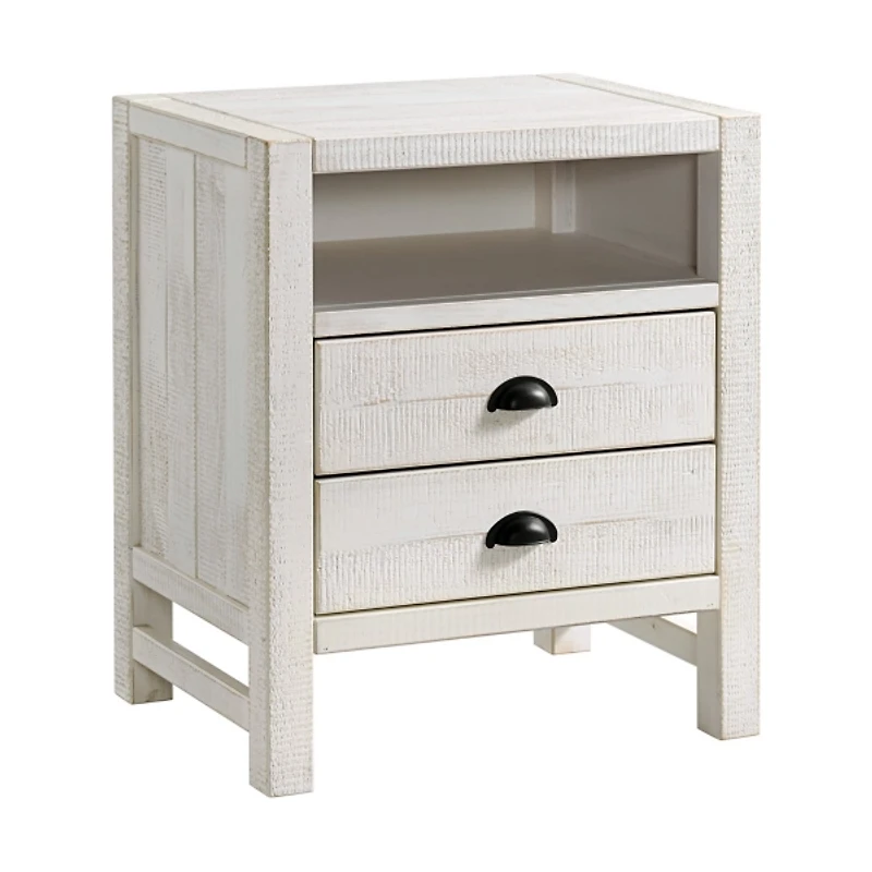 White Wood Open Shelf Nightstand