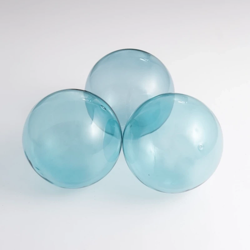 Light Blue Glass Orbs, Set of 3