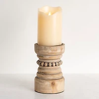 Natural Wood Beaded Pillar Candle Holder, 8 in.