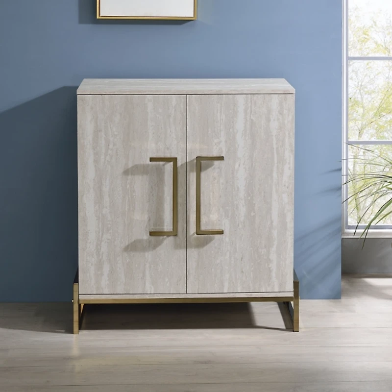 Marble Finish Gold Handle Storage Cabinet
