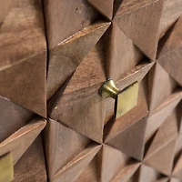 Brown Carved Wood Woven 2-Door Cabinet