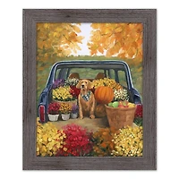 Fall Floral Dog Truck Framed Canvas Art Print