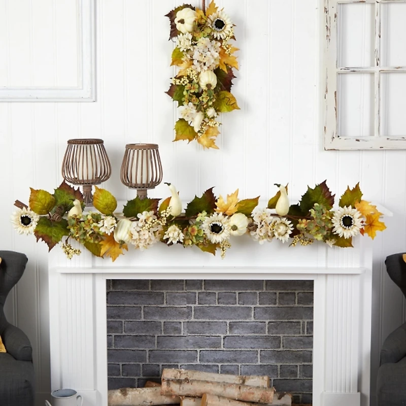 Sunflowers, Hydrangeas, and Pumpkins Garland