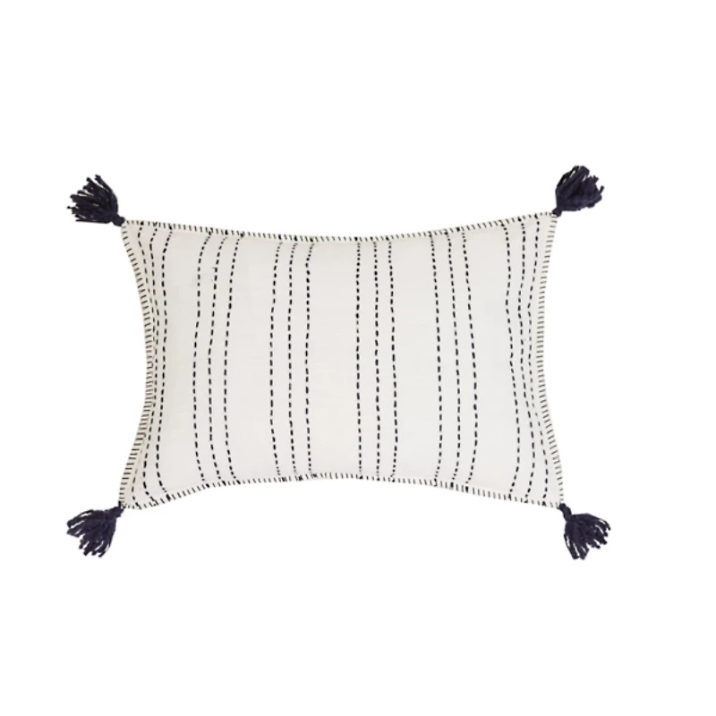 Navy Stitched Stripe Lumbar Pillow