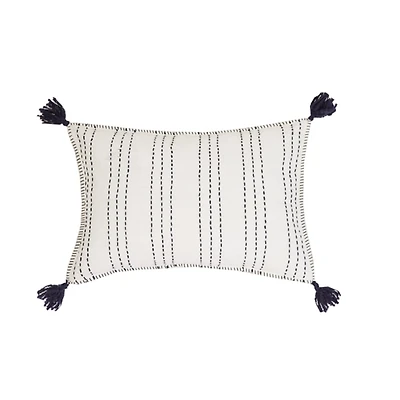 Navy Stitched Stripe Lumbar Pillow