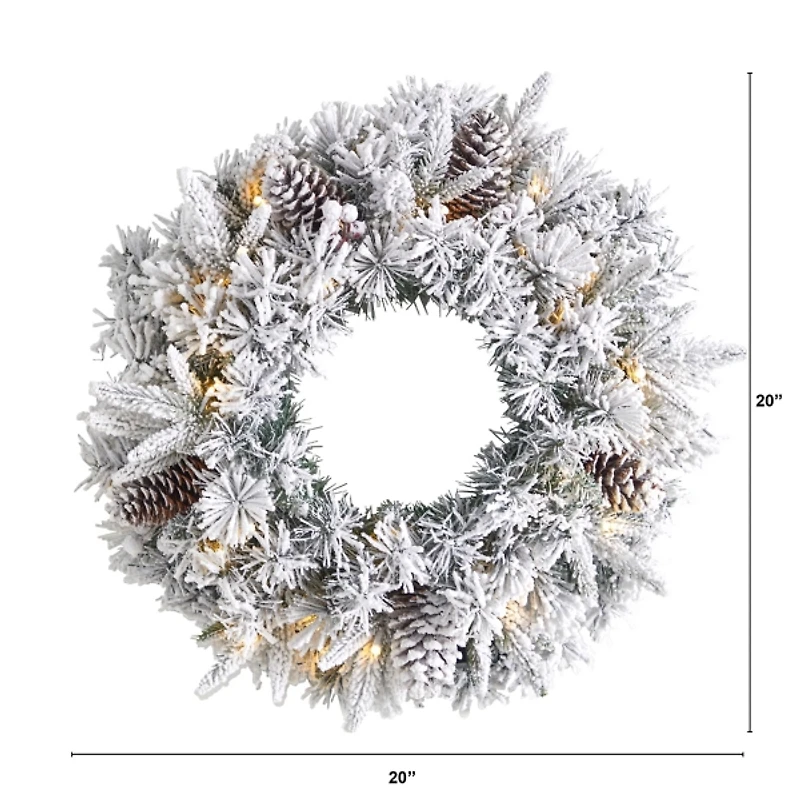 Pre-Lit Fully Flocked Pine Branch Wreath