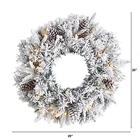 Pre-Lit Fully Flocked Pine Branch Wreath