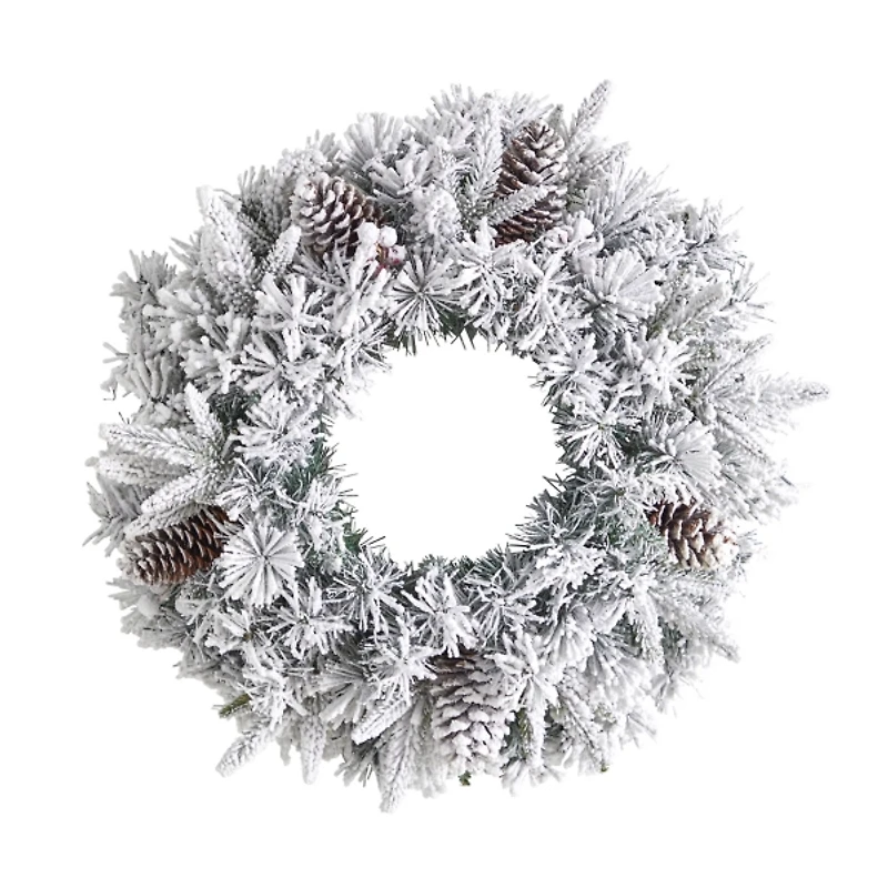 Pre-Lit Fully Flocked Pine Branch Wreath