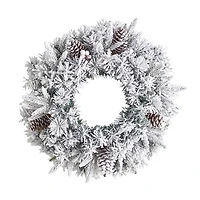 Pre-Lit Fully Flocked Pine Branch Wreath