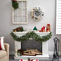 Pre-Lit Fully Flocked Pine Branch Wreath