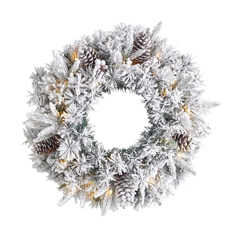 Pre-Lit Fully Flocked Pine Branch Wreath