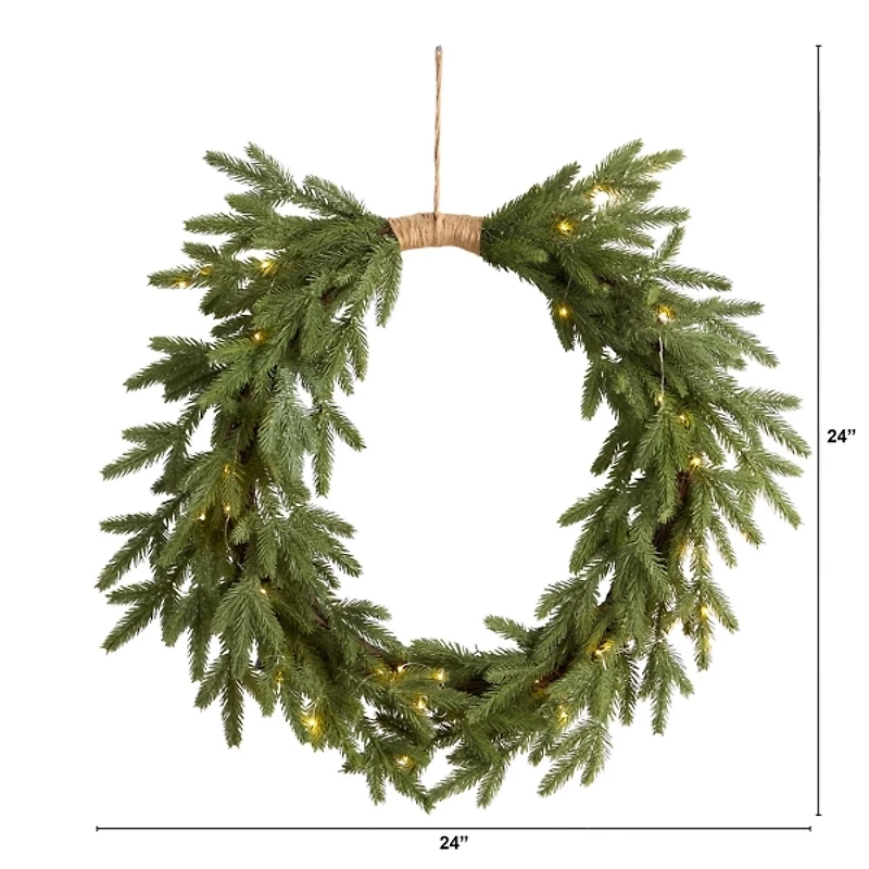 Pre-Lit Twine Bound Pine Branch Wreath