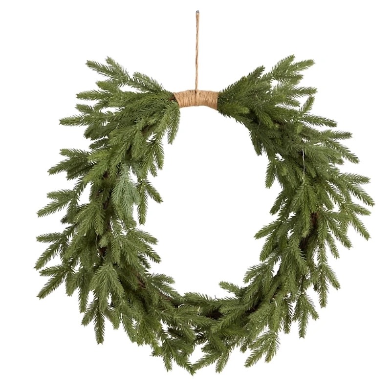 Pre-Lit Twine Bound Pine Branch Wreath