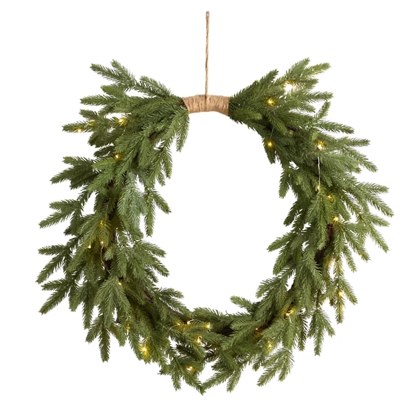 Pre-Lit Twine Bound Pine Branch Wreath