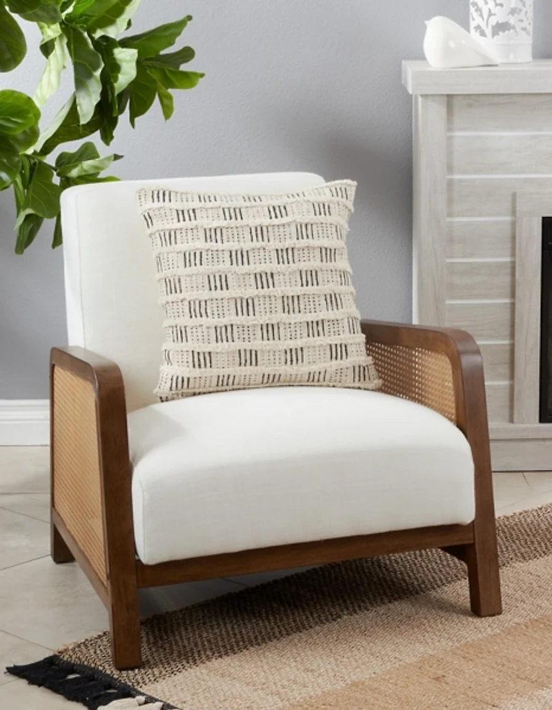 Cream Block Print Throw Pillow