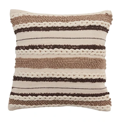 Neutral Striped Woven Square Throw Pillow