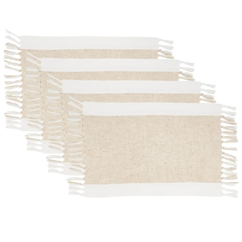 Tan Fringed Two Tone 4-pc. Placemat Set