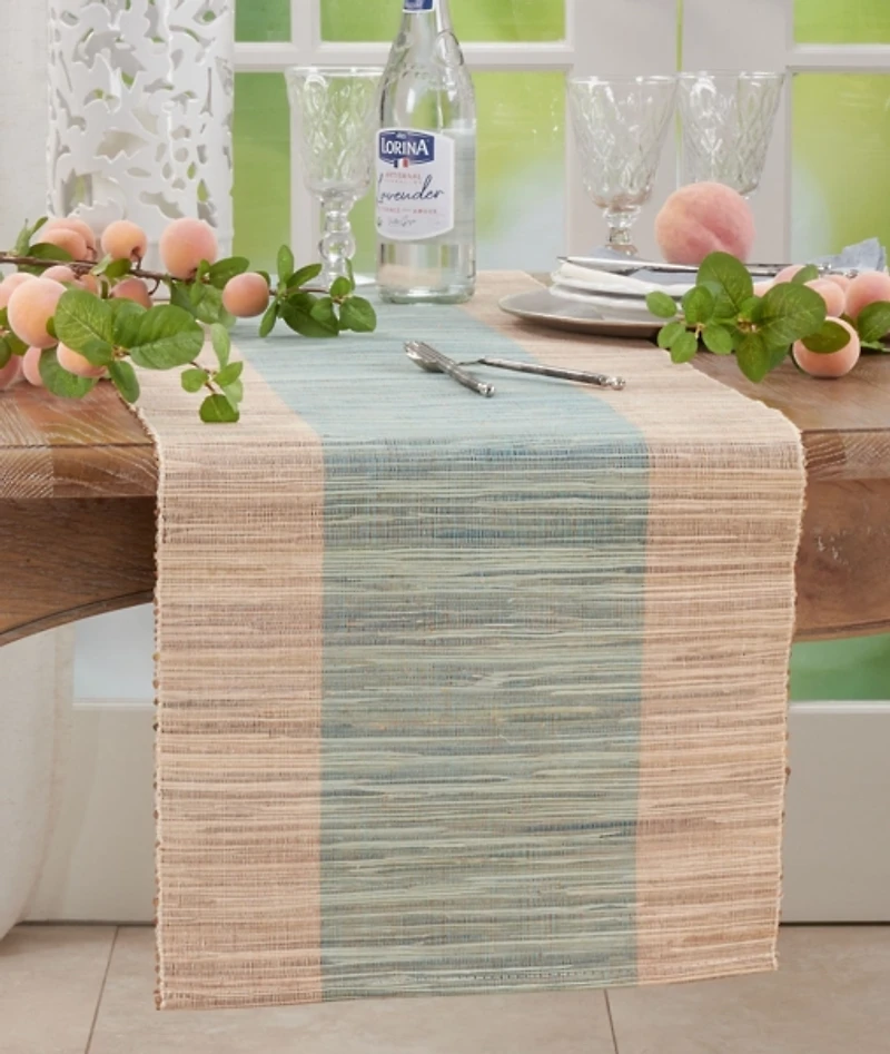 Tan and Blue Shimmer Banded Table Runner