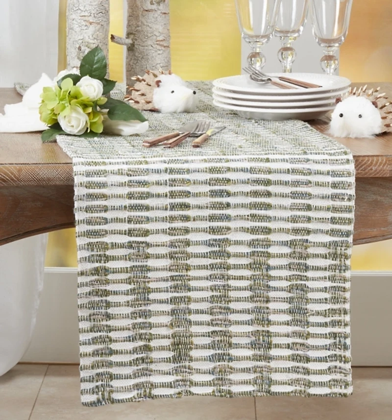 Green Tea Woven Stripe Table Runner, 54 in.