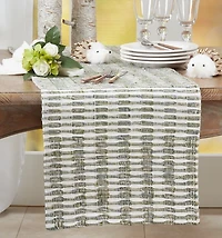 Green Tea Woven Stripe Table Runner, 54 in.