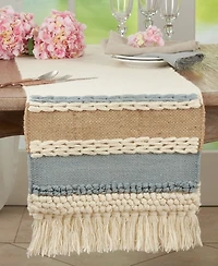 Boho Blue and Cream Woven Wool Table Runner