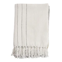 White and Gray Striped and Fringe Throw Blanket