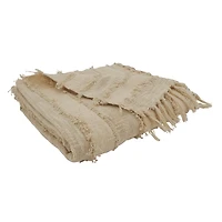 Natural Striped and Fringe Throw Blanket