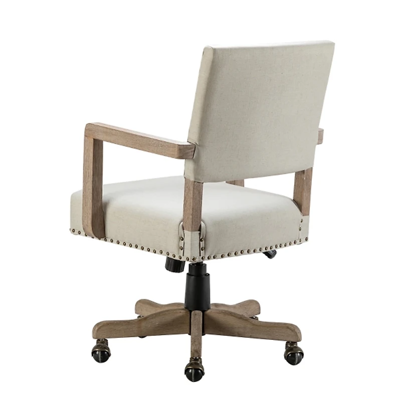 Ivory Upholstered and Natural Wood Office Chair