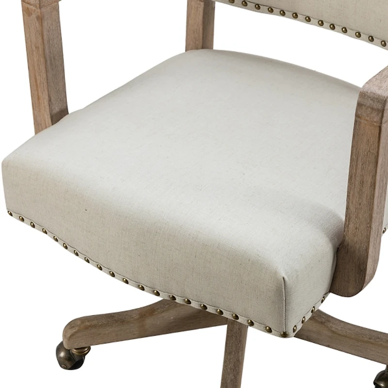 Ivory Upholstered and Natural Wood Office Chair