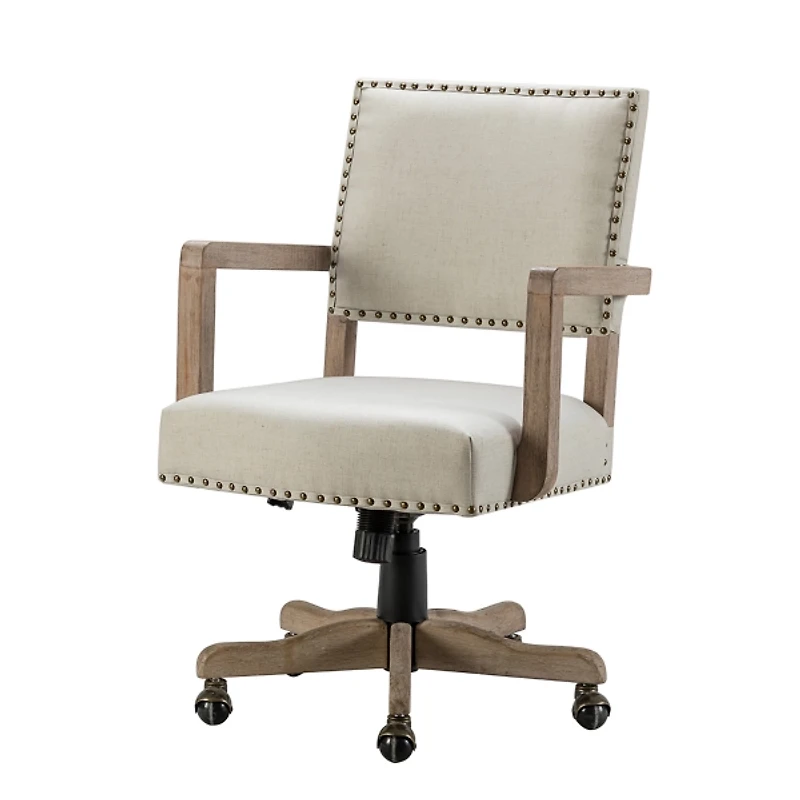 Ivory Upholstered and Natural Wood Office Chair