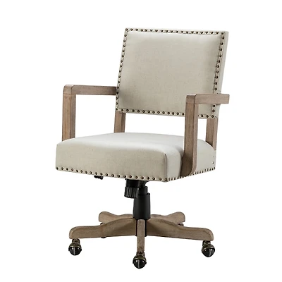 Ivory Upholstered and Natural Wood Office Chair