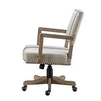 Ivory and Blue Stripe Natural Wood Office Chair