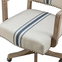Ivory and Blue Stripe Natural Wood Office Chair