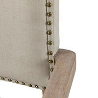 Ivory and Blue Stripe Natural Wood Office Chair