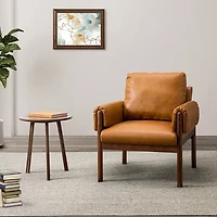 Cognac Faux Leather and Wood Accent Chair