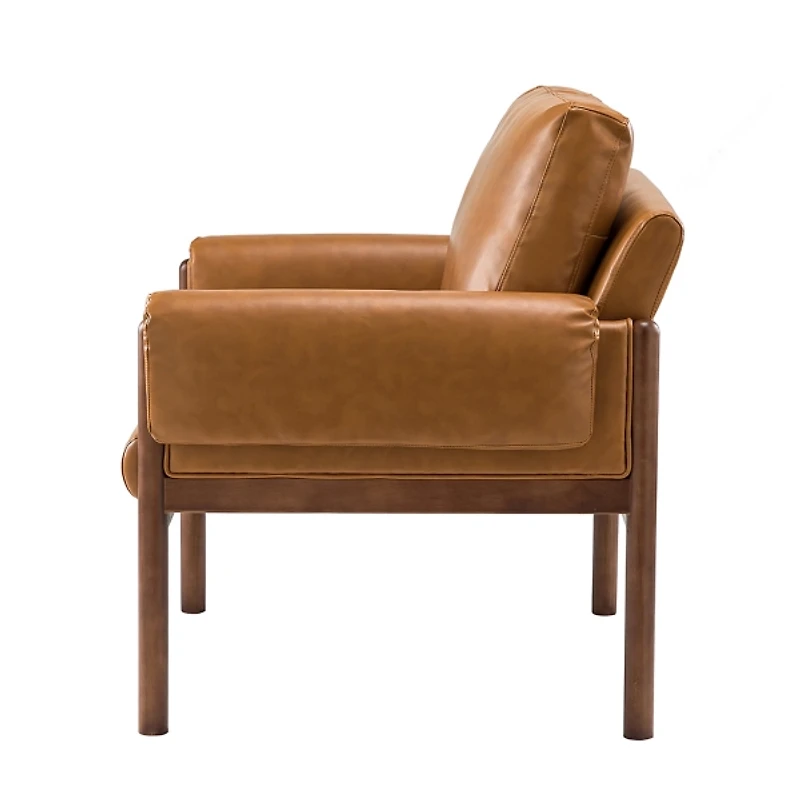 Cognac Faux Leather and Wood Accent Chair