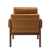 Cognac Faux Leather and Wood Accent Chair
