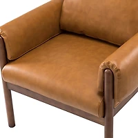 Cognac Faux Leather and Wood Accent Chair