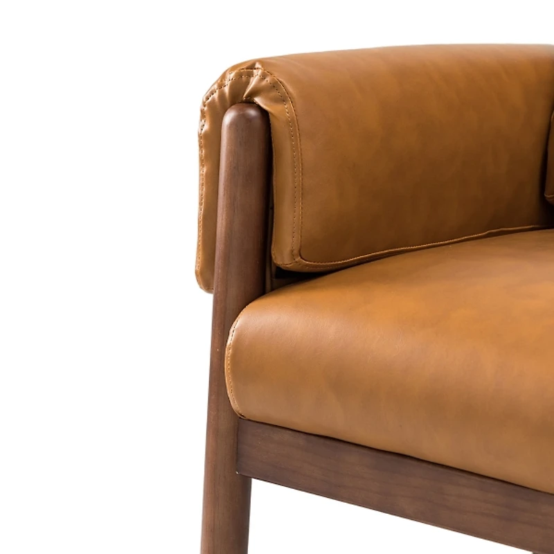 Cognac Faux Leather and Wood Accent Chair