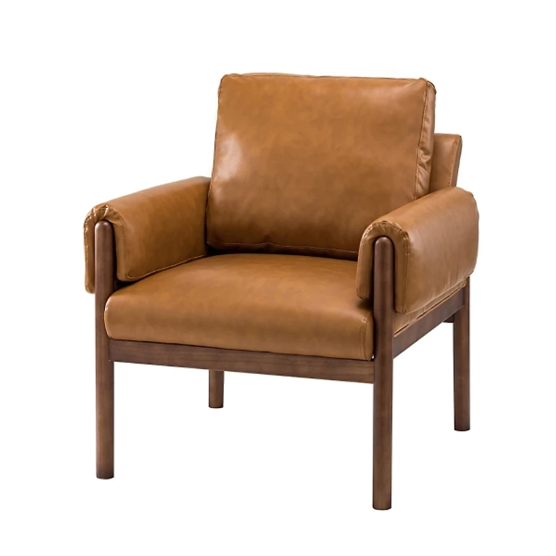 Cognac Faux Leather and Wood Accent Chair