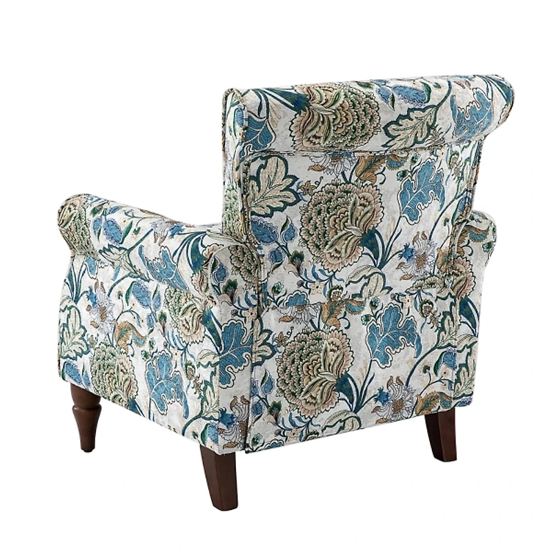 Blue and Green Floral Upholstered Accent Chair