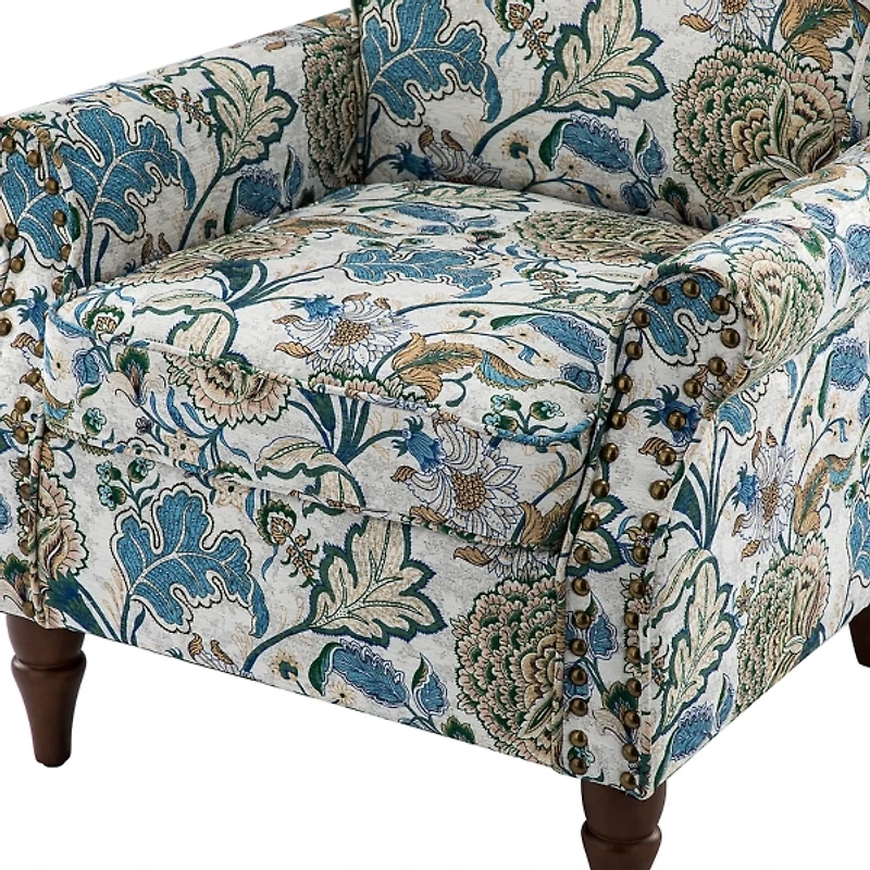 Blue and Green Floral Upholstered Accent Chair