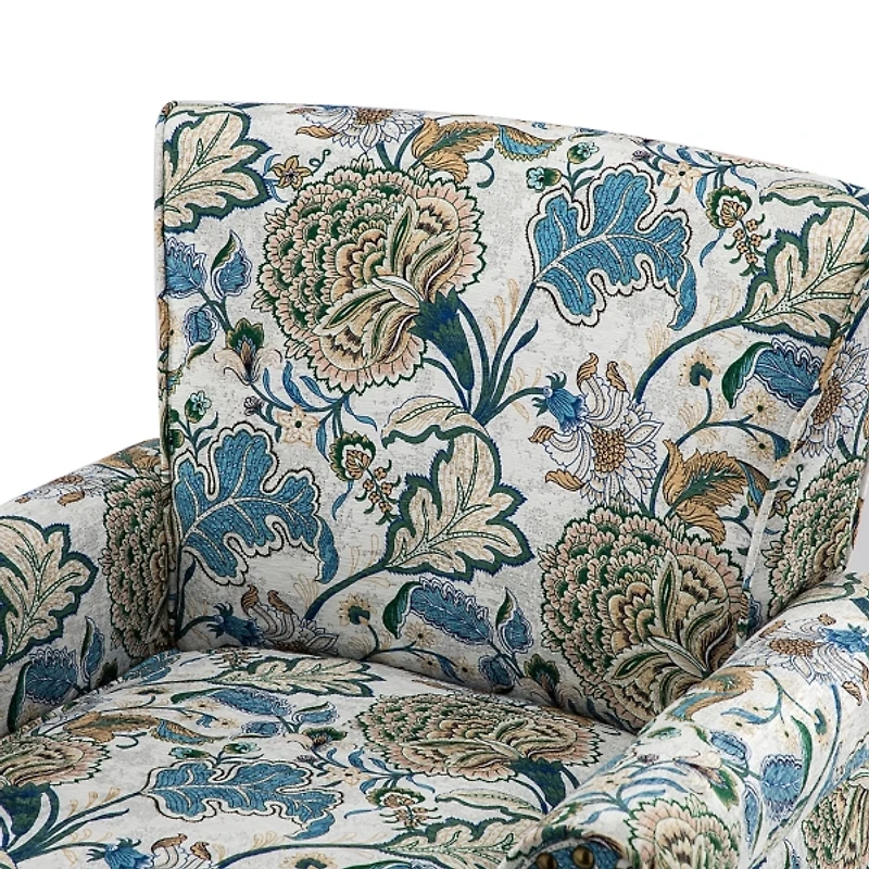 Blue and Green Floral Upholstered Accent Chair