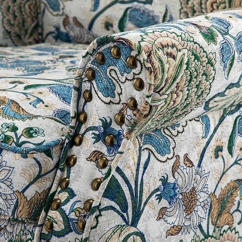 Blue and Green Floral Upholstered Accent Chair