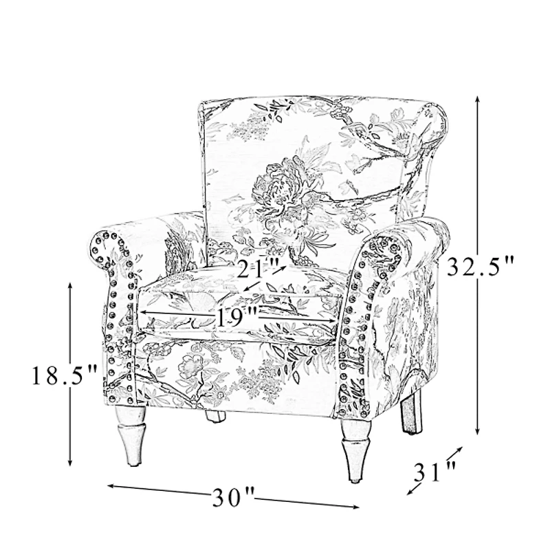 Blue and Green Floral Upholstered Accent Chair