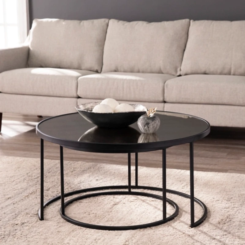 Round Mirrored Nesting Tables, Set of 2