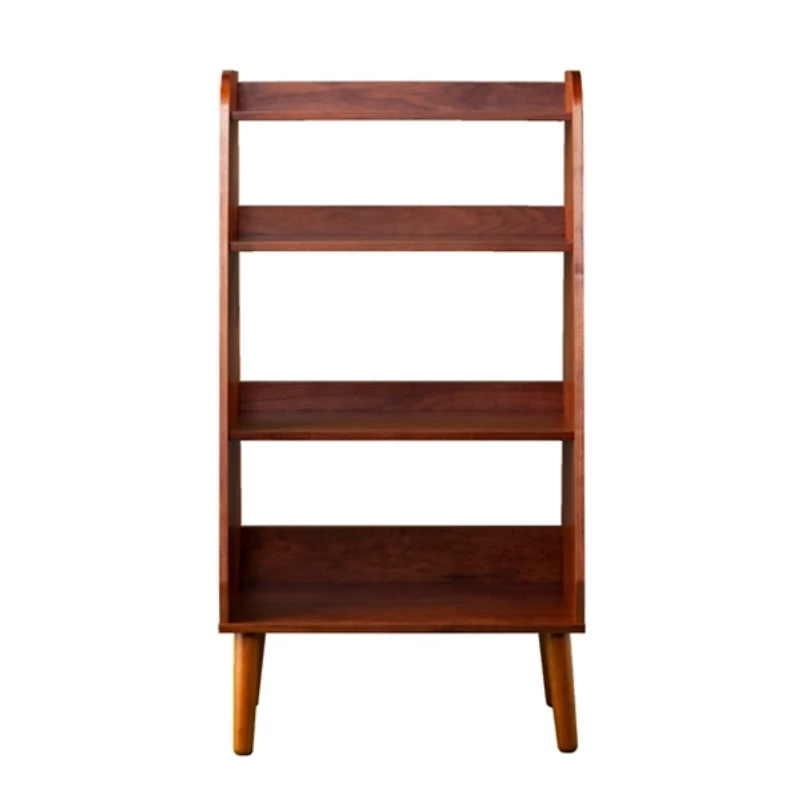 Brown Wood 4-Tier Mid Century Modern Bookshelf