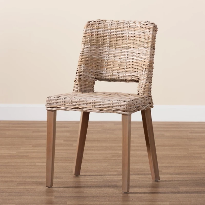 Natural Rattan Cutout Back Dining Chair